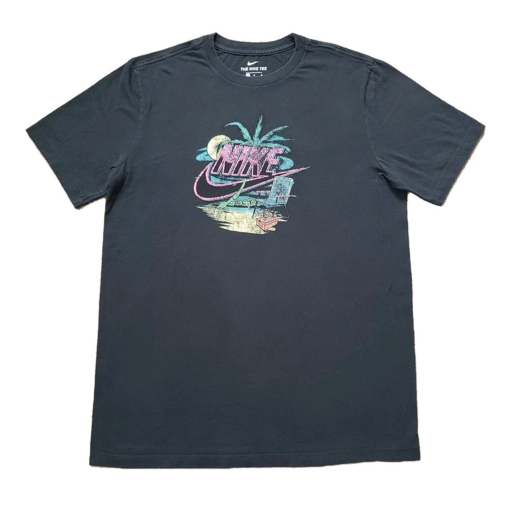 Nike Tropical Paradise Sz Medium Mens Black T-Shirt Rustic Weathered Palm Tree
